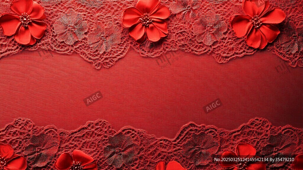 紅色蕾絲花邊與立體花朵