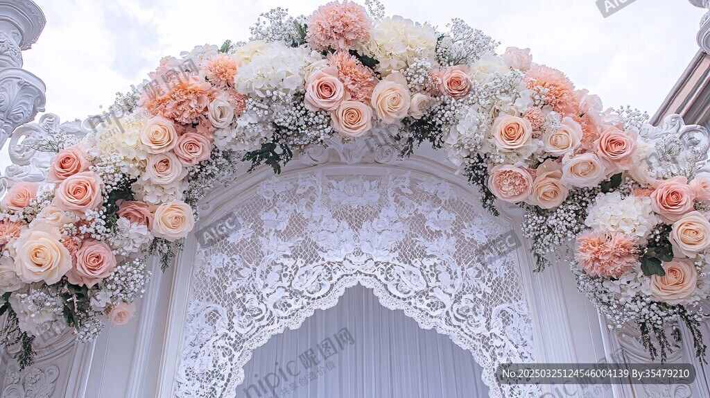 浪漫花卉蕾絲婚禮拱門