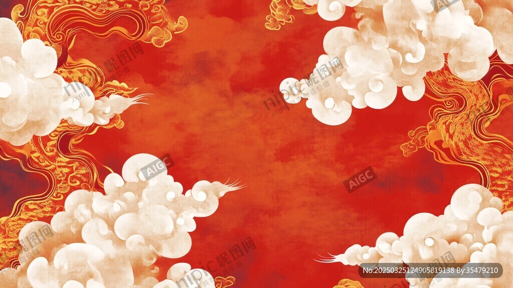 中式紅底祥云傳統背景圖
