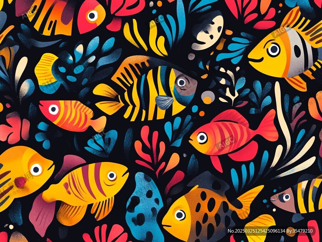 多彩海底魚群夢幻圖案