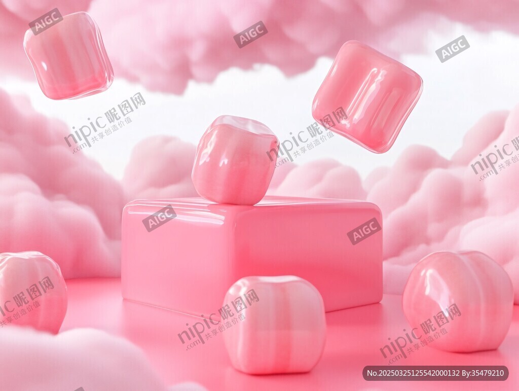 夢幻粉色糖果漂浮場景