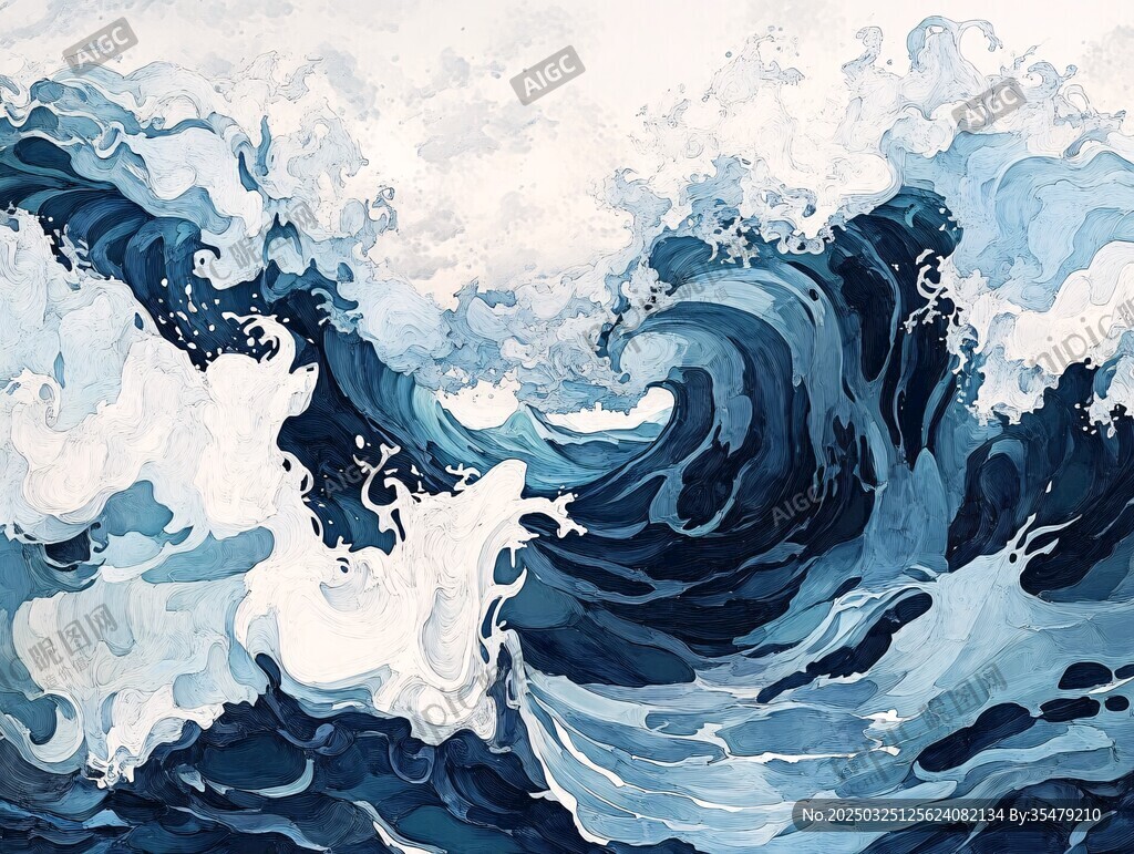 洶涌澎湃的藍(lán)色海浪景象