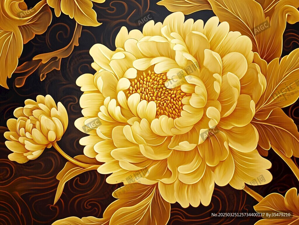 金色牡丹圖 華麗花卉藝術(shù)