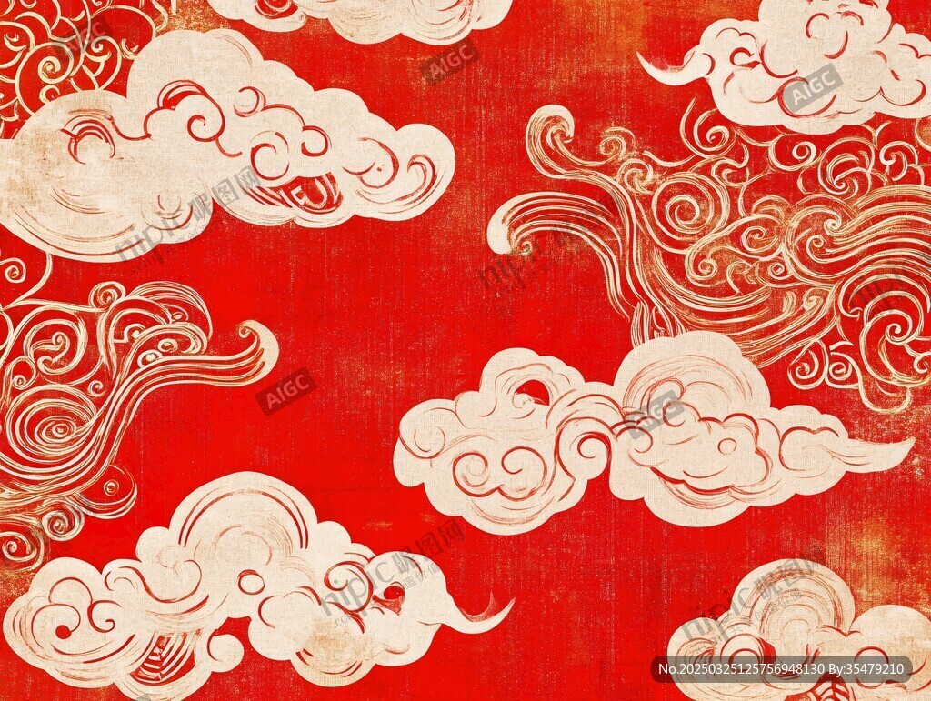 中式紅底祥云傳統(tǒng)紋樣