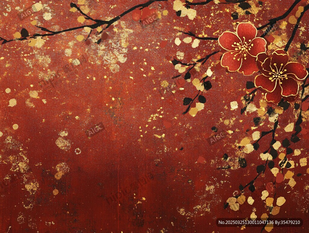 紅底金紋梅花雅致背景