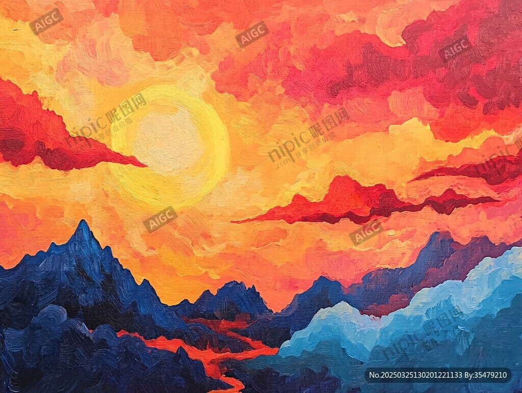 壯麗夕陽下的絢爛山巒