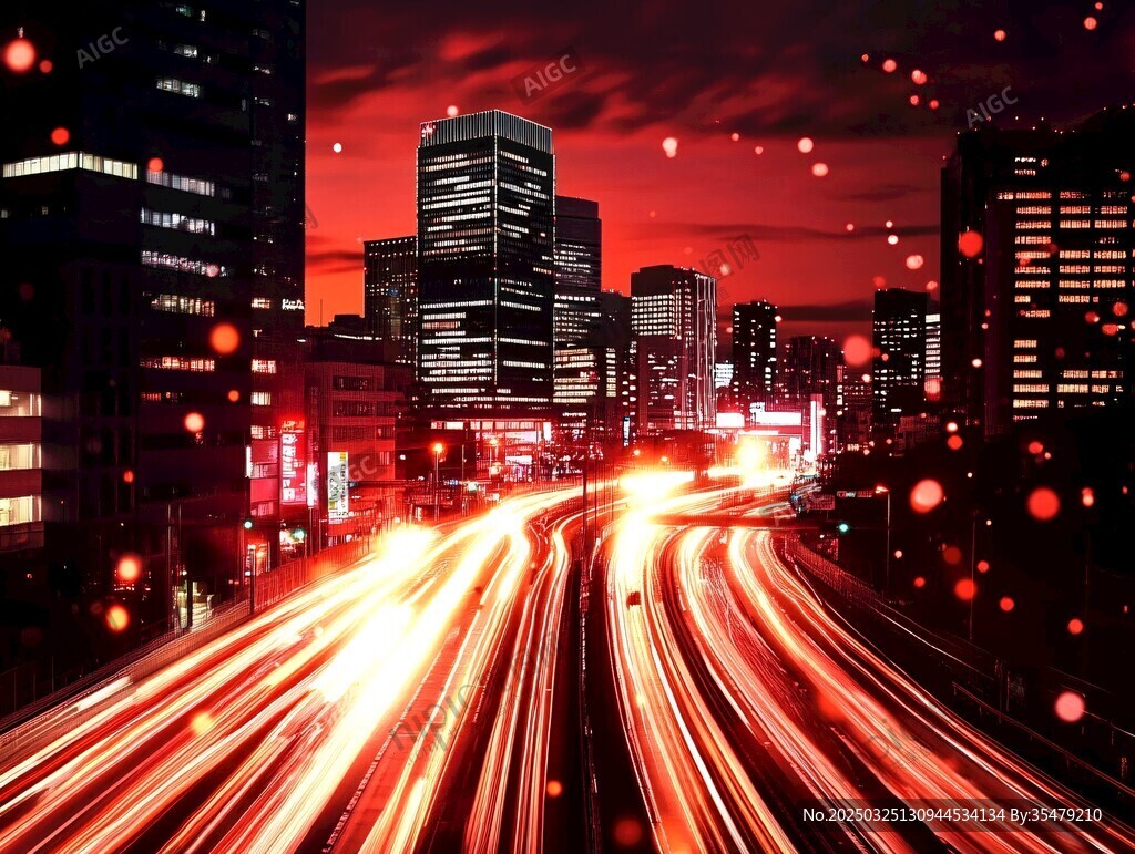 都市夜路霓虹流光溢彩
