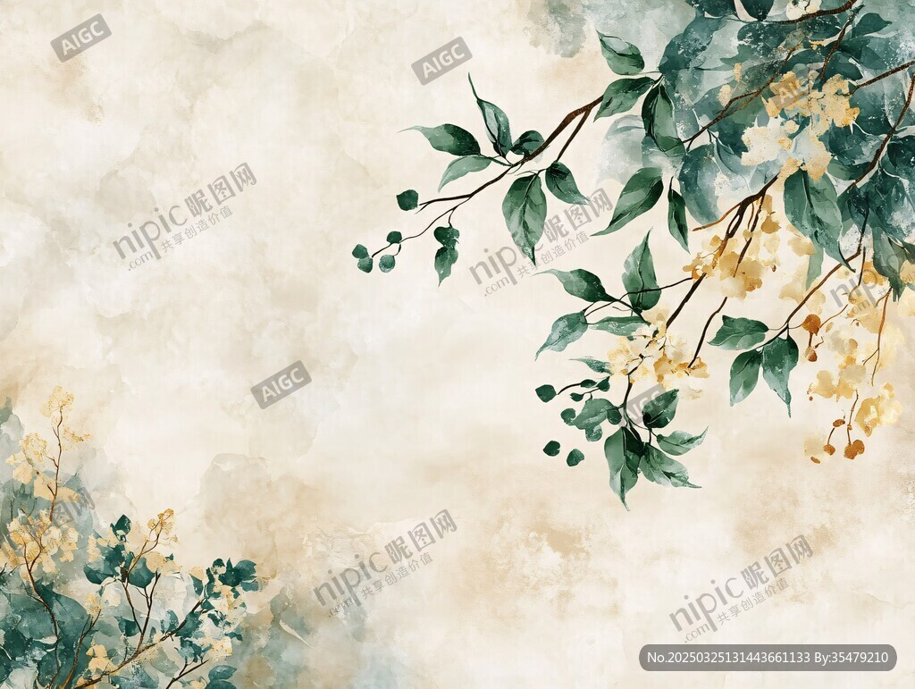 水墨風花卉枝葉背景圖