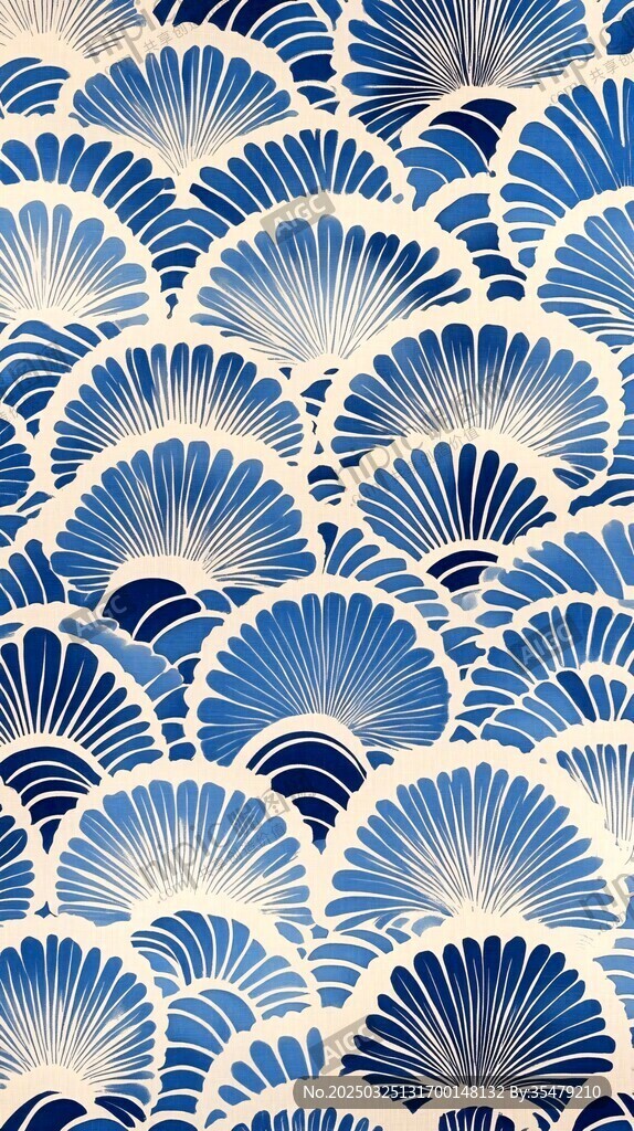 日式藍白海浪紋圖案