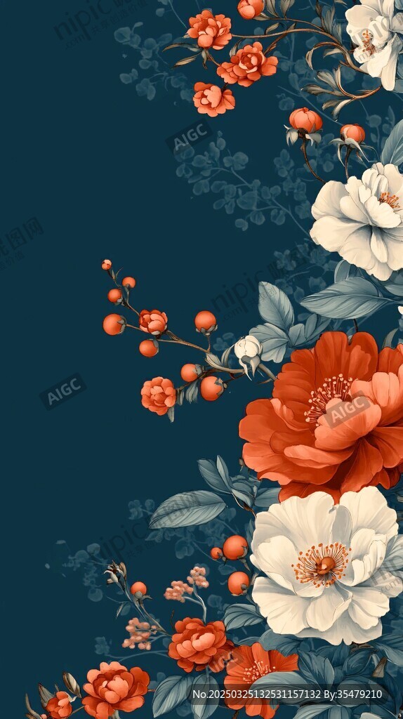 深藍(lán)背景花卉精美圖案