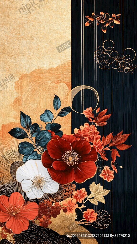 中式花卉復古風裝飾畫