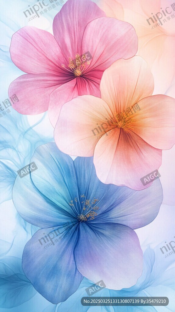 夢幻漸變花朵水彩插畫
