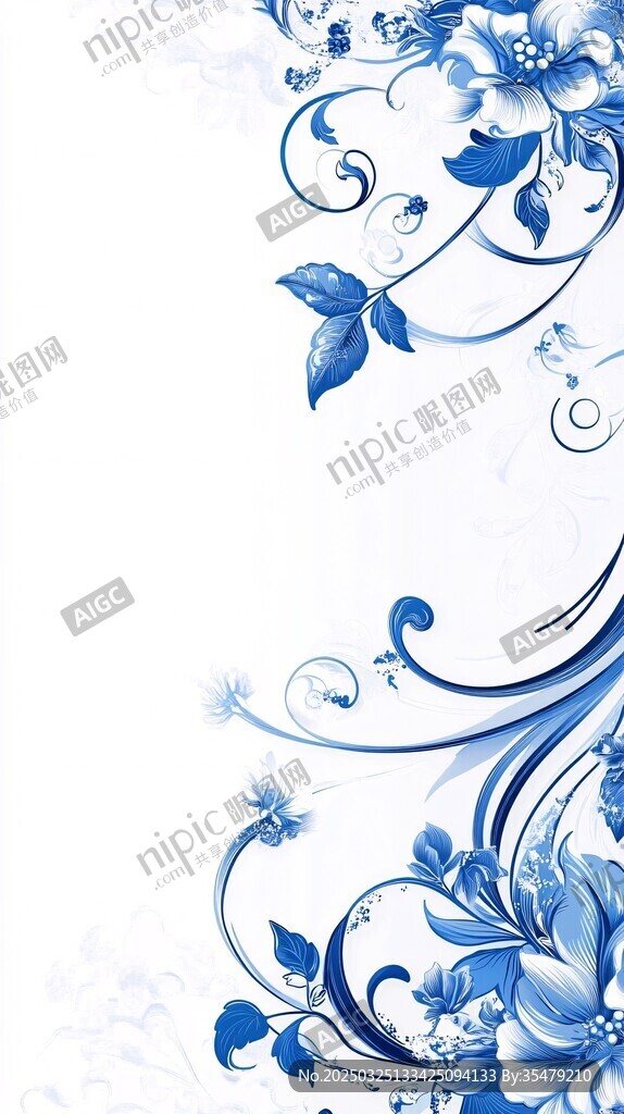 藍(lán)白花卉花紋精美圖案