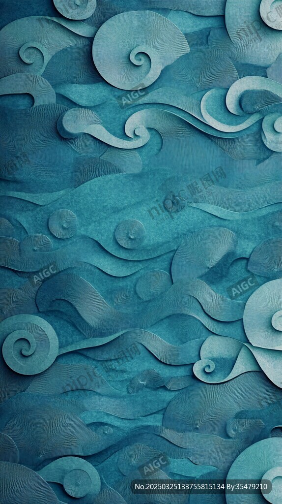 藍(lán)綠海浪紙藝紋理背景