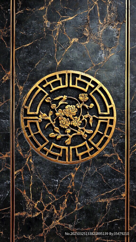 中式黑金大理石雕花圖案