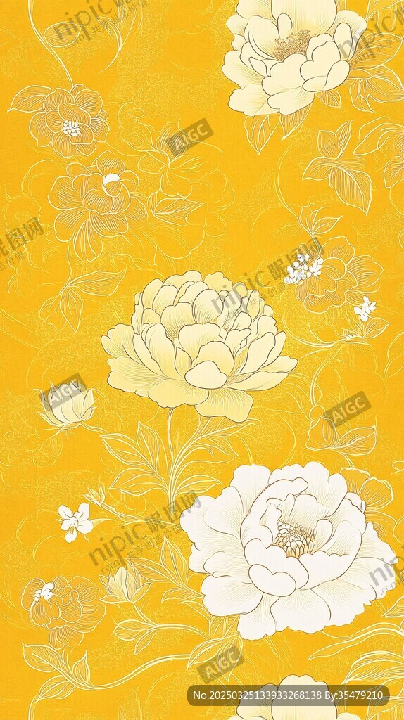 黃色背景淡雅花卉圖案