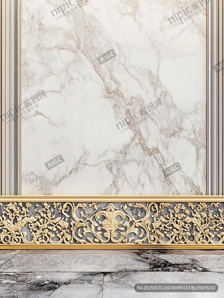 奢华大理石墙面配金色装饰 奢华大理石墙面配金色装饰