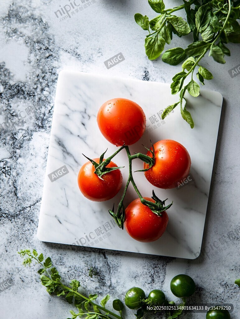 大理石板上的新鲜西红柿 大理石板上的新鲜西红柿