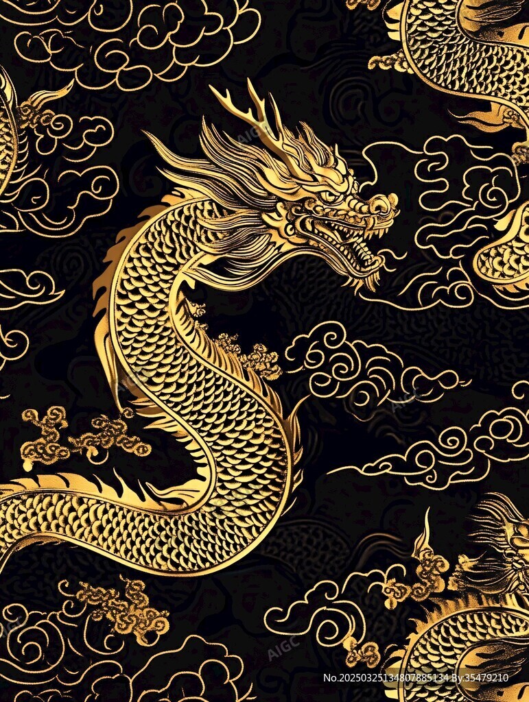 金色祥龍云紋中式圖案