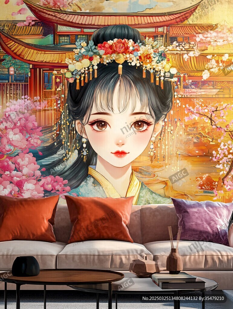 古風(fēng)美人于中式家居場景