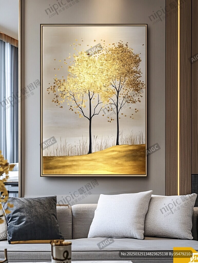 金色树木挂画 客厅艺术风 金色树木挂画 客厅艺术风