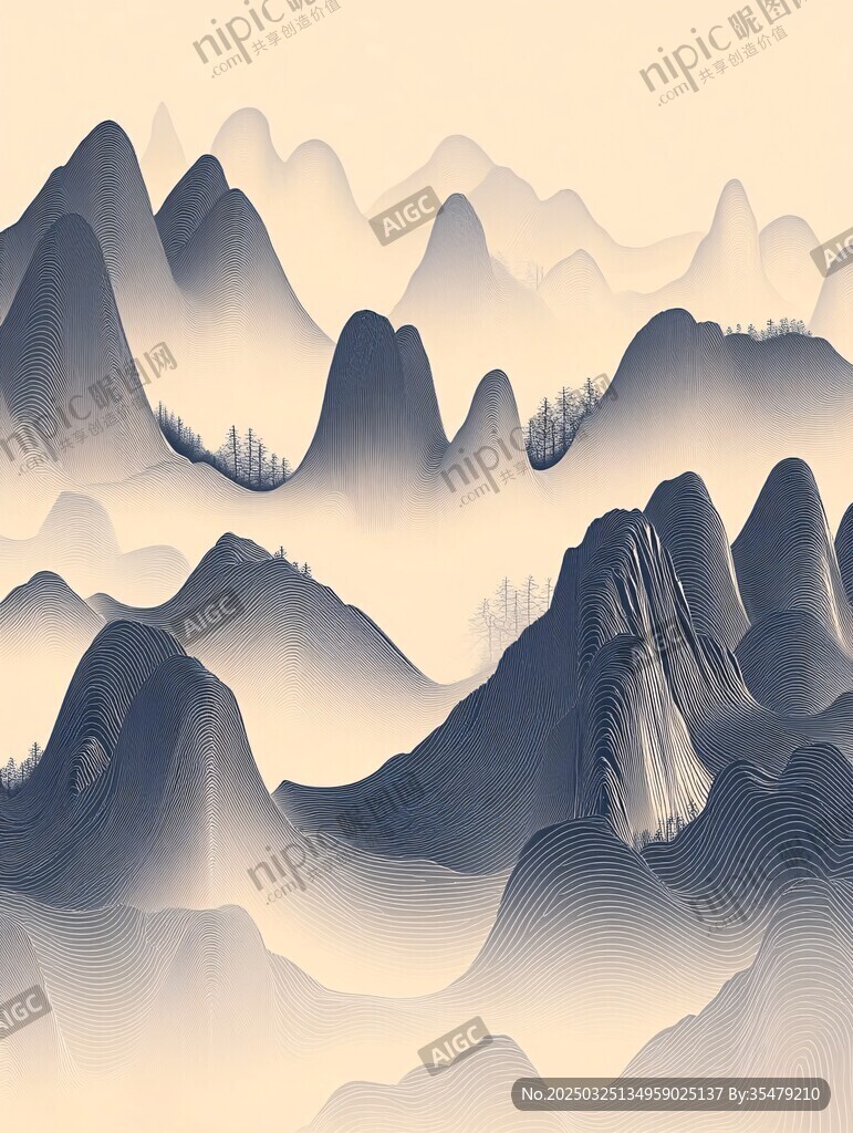 水墨群山間的縹緲之景