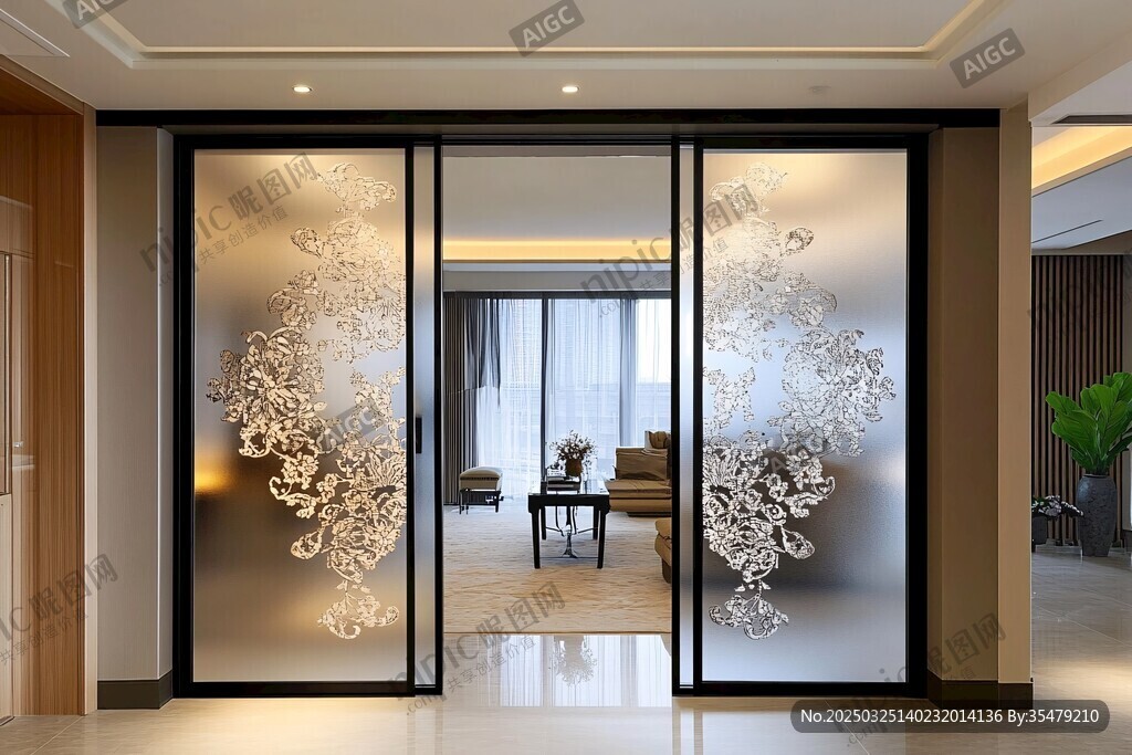 精致雕花玻璃隔斷客廳美景