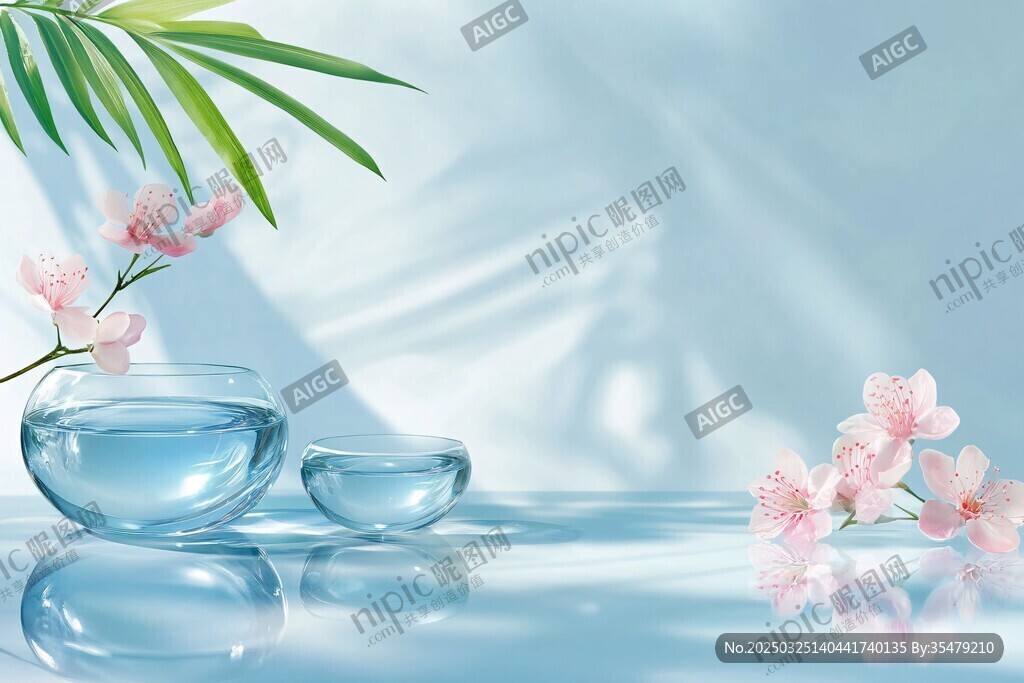 清新水韻與粉嫩花朵之景