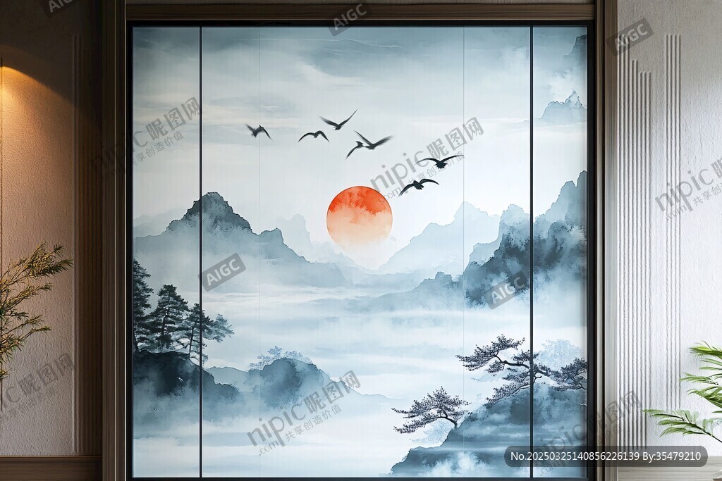 中式山水意境移門裝飾畫