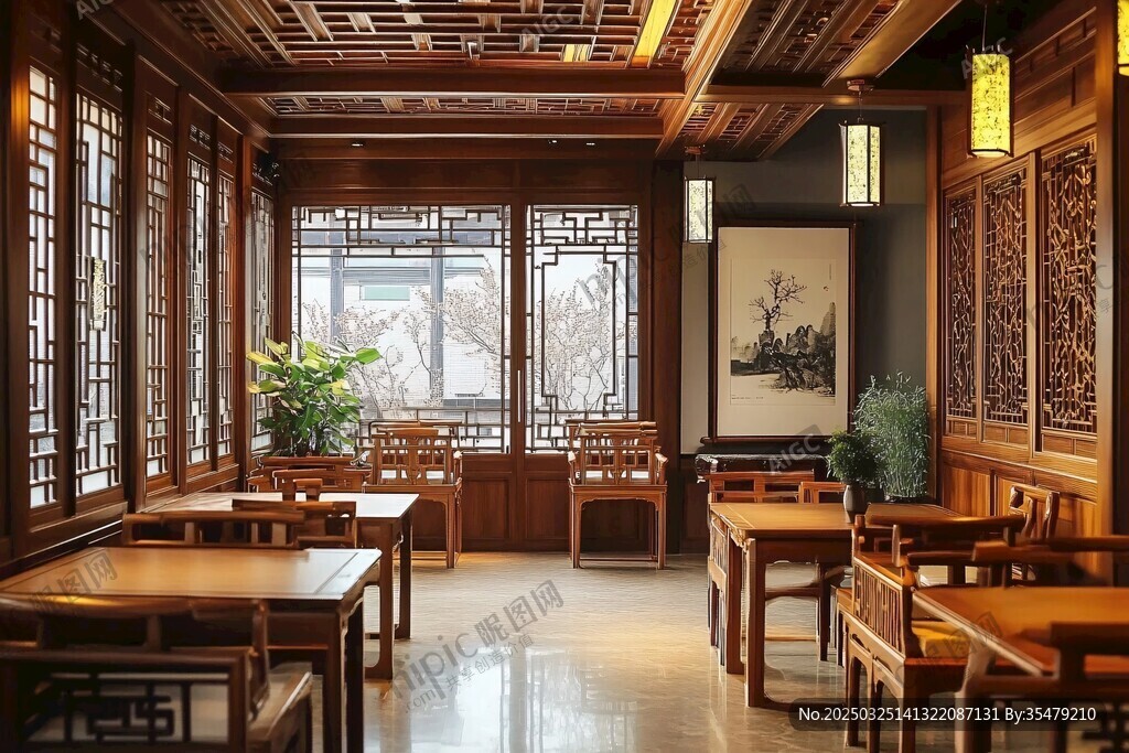 中式典雅茶室室內景致