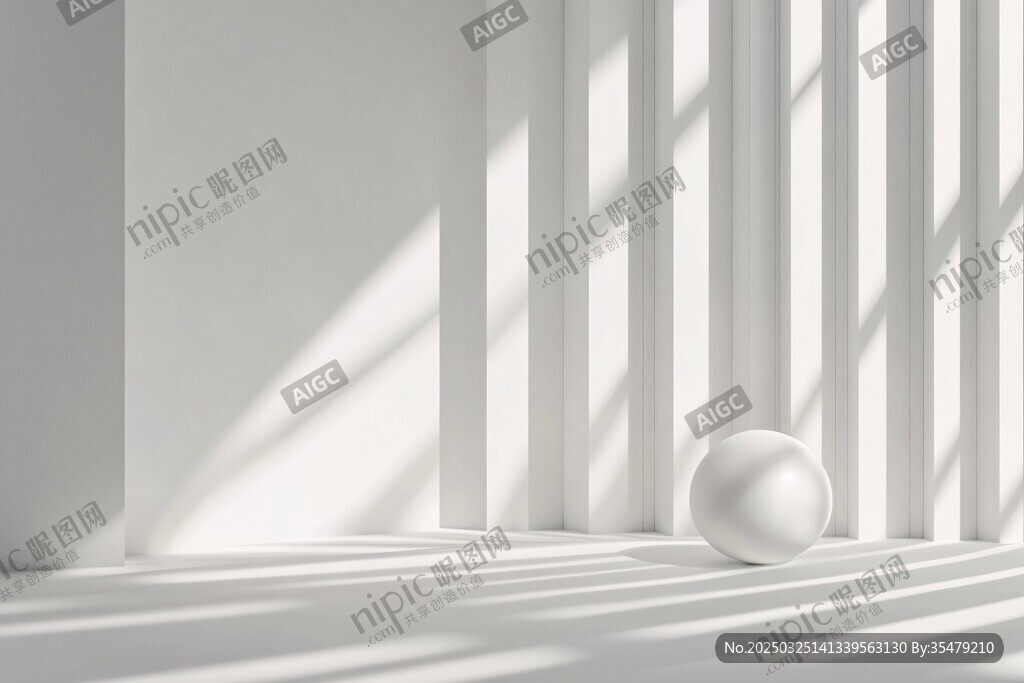 白色空間中的光影與圓球