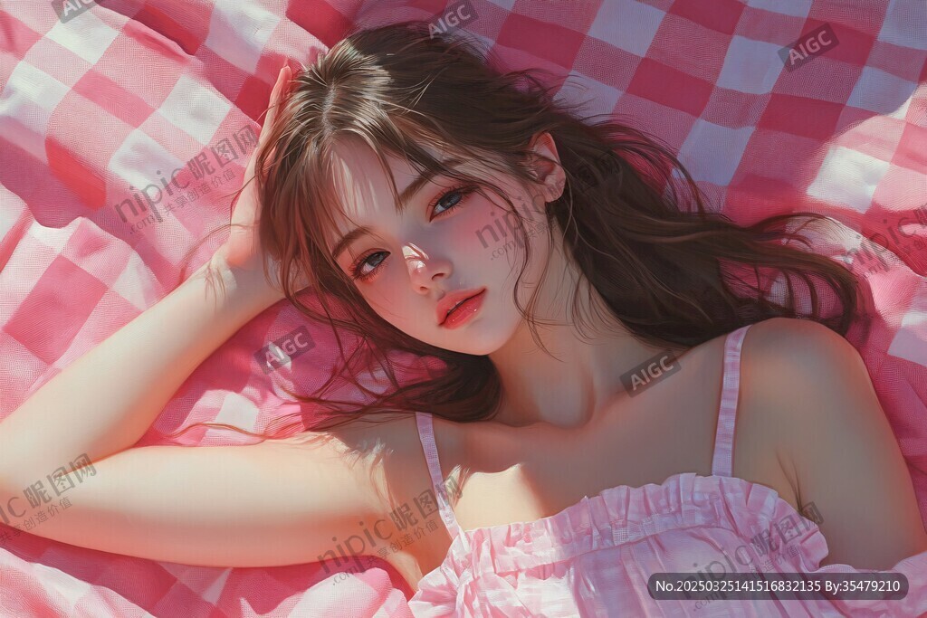 粉色系少女愜意躺臥瞬間