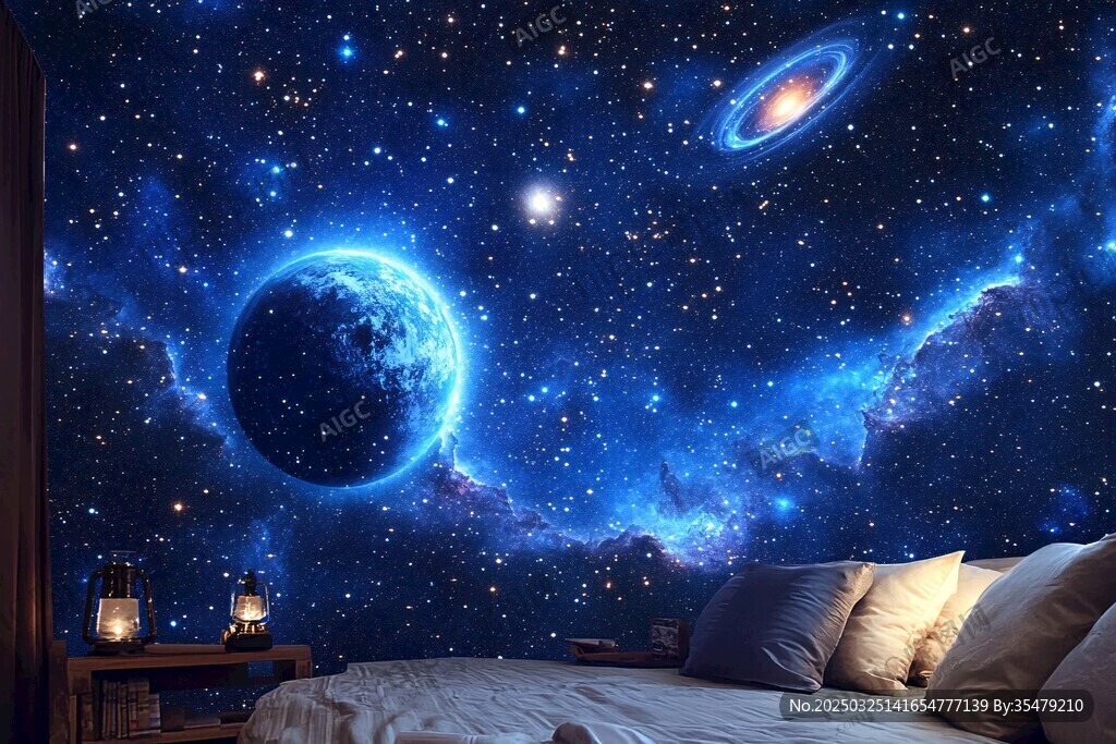 夢幻星空臥室背景墻