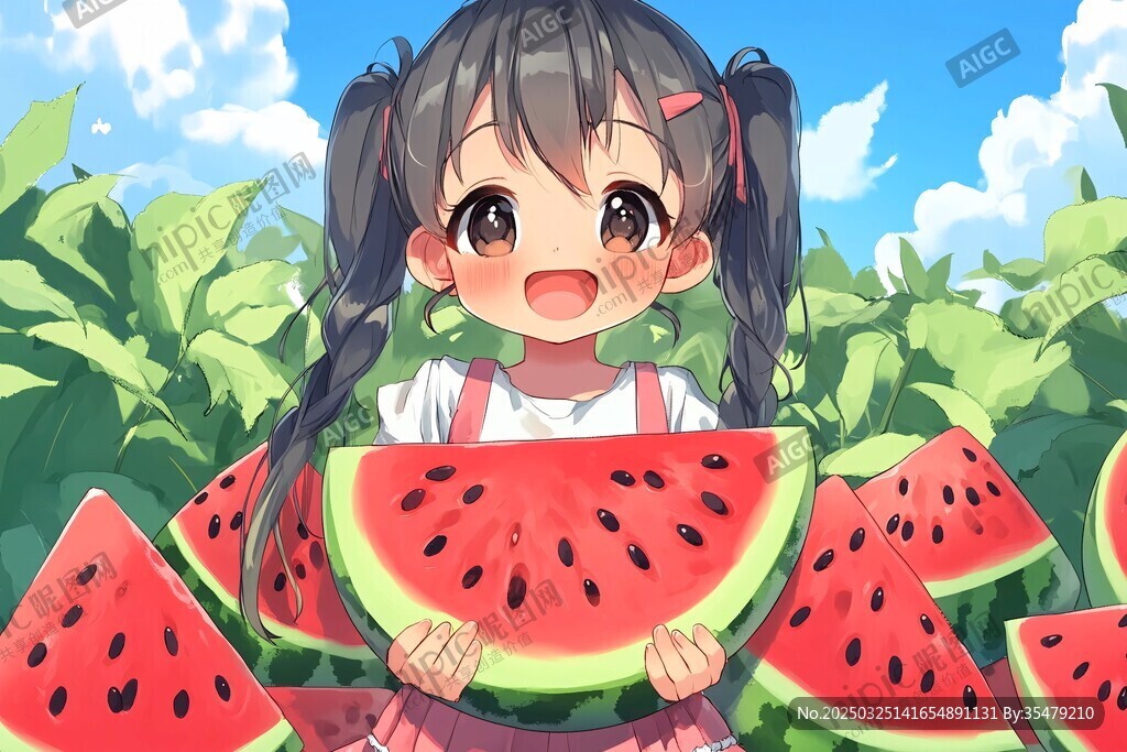 女孩開心抱西瓜
