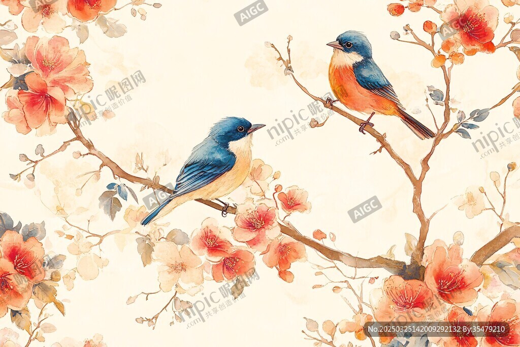 雙鳥棲花圖