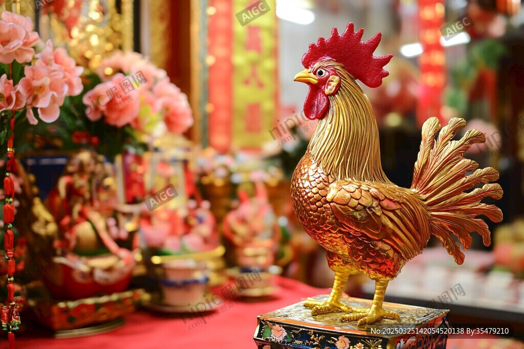 金公雞擺件置于傳統(tǒng)裝飾中