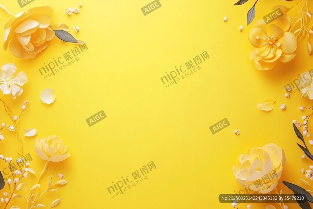 黃色背景上的唯美花卉布置