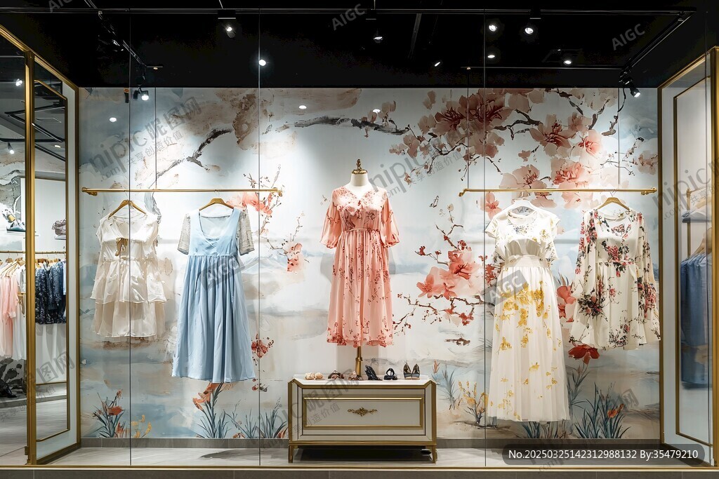 浪漫花卉風女裝櫥窗展示