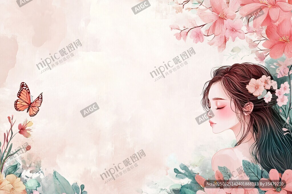 花中少女與蝶的夢幻邂逅