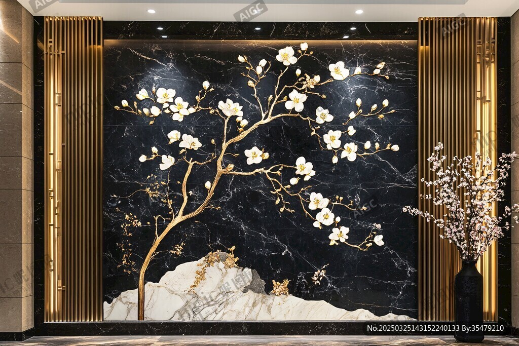 玉蘭花大理石玄關(guān)背景墻
