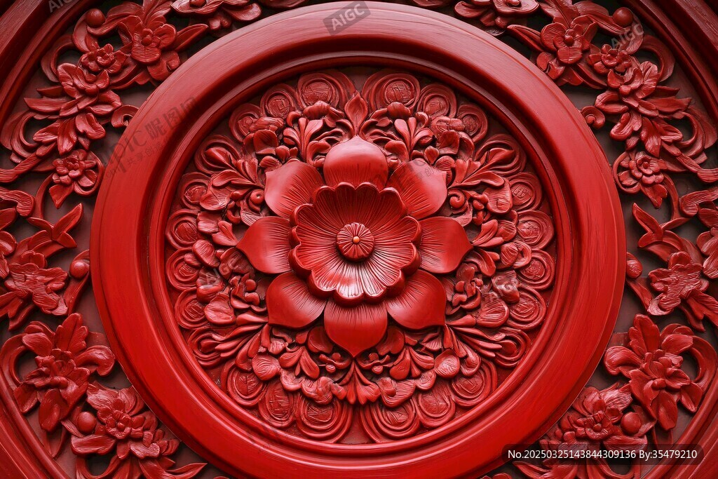 中式紅漆雕花精美圖案