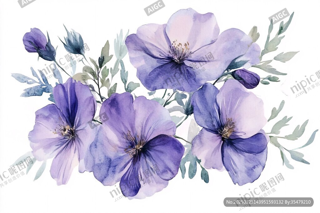 紫色水彩花卉插畫