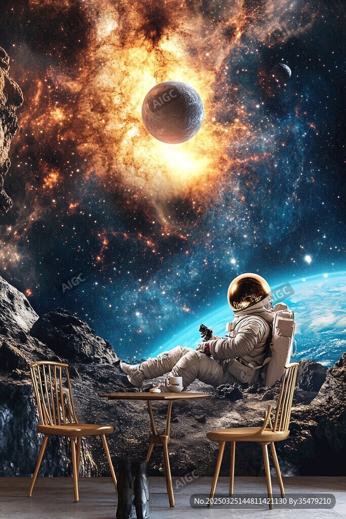 宇航員于宇宙下愜意休憩