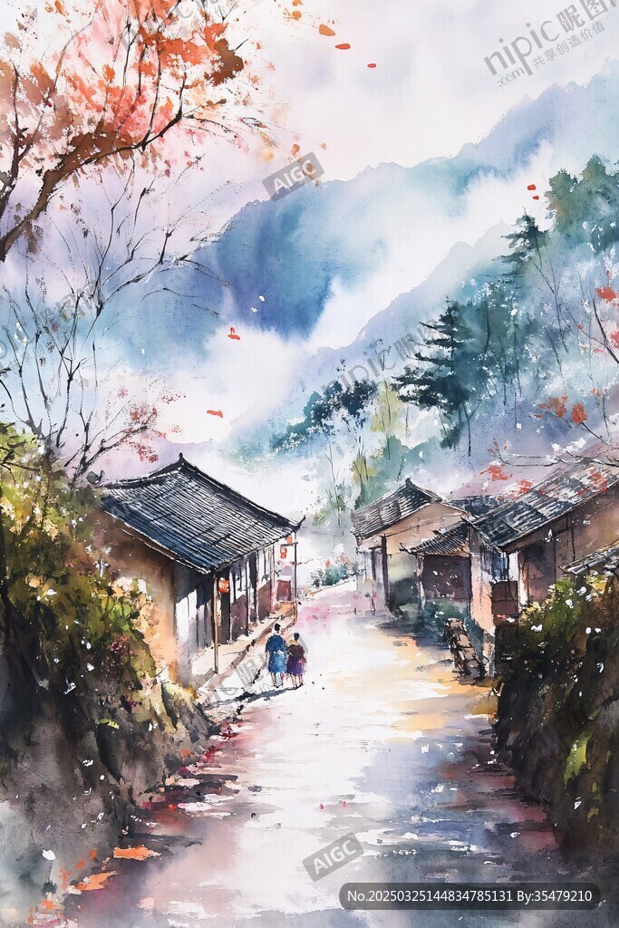 秋日山村漫步圖