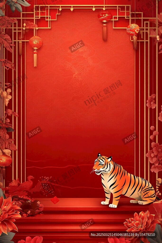 虎年中式喜慶紅色背景圖