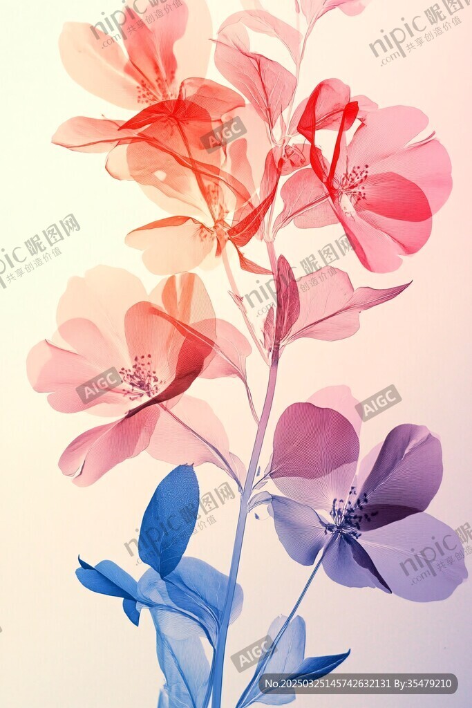 夢幻漸變花卉插畫