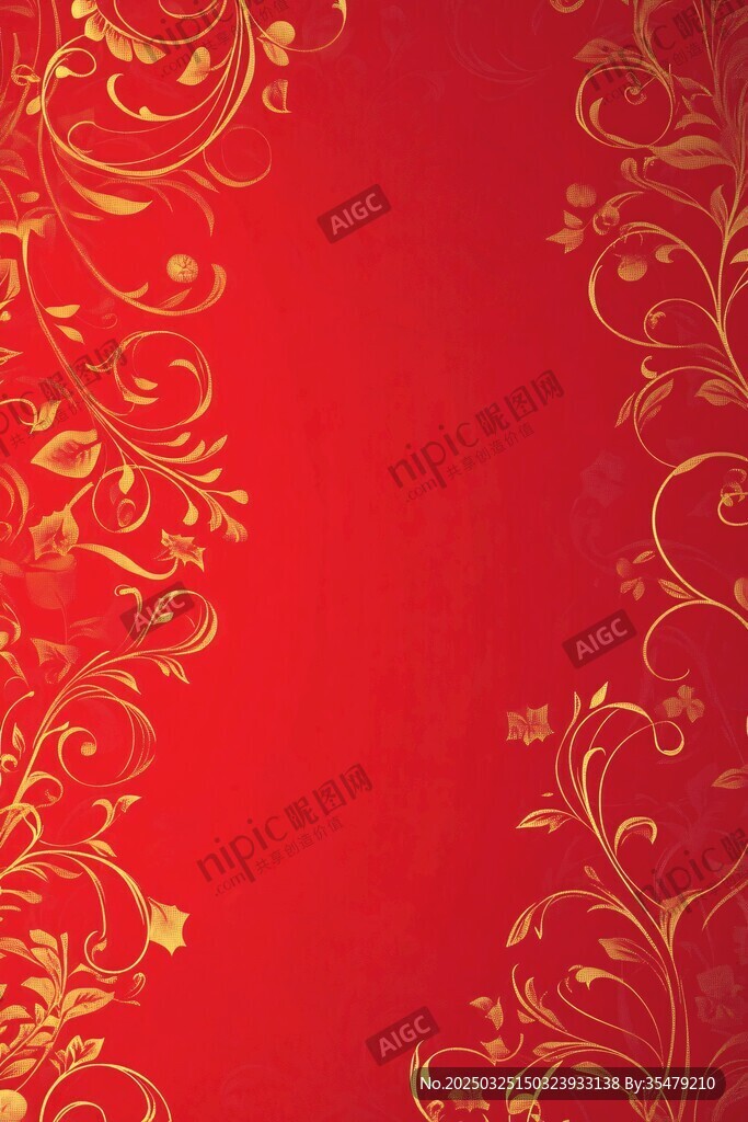 紅色背景金色花紋裝飾圖