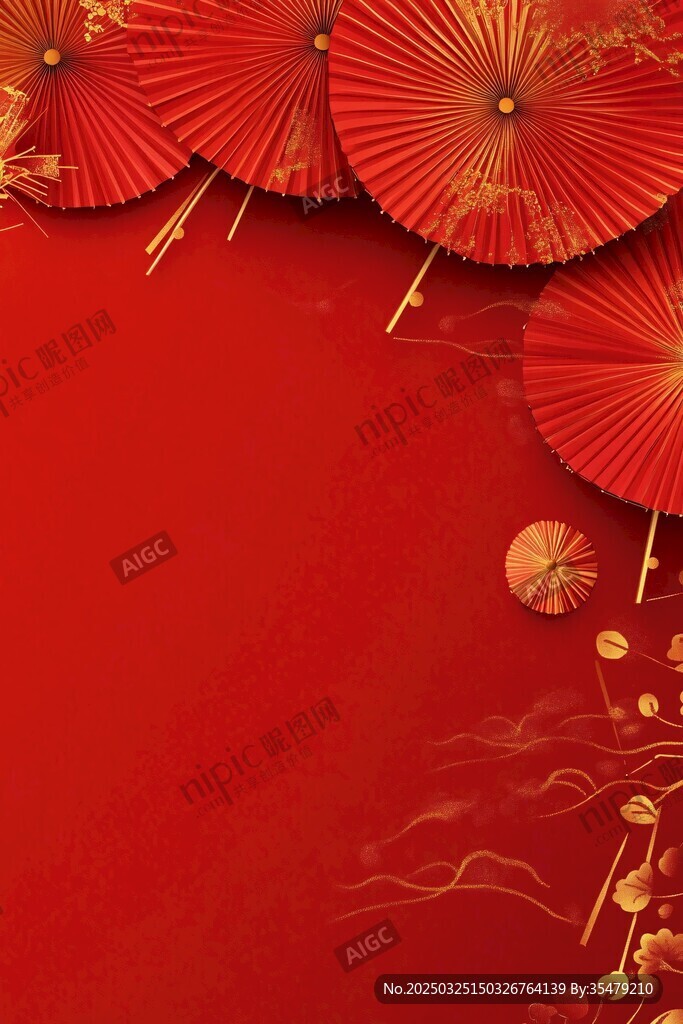 紅色喜慶中式紙傘背景圖