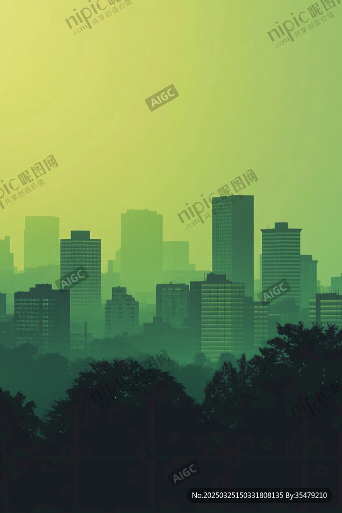 黃昏下的城市與樹木剪影