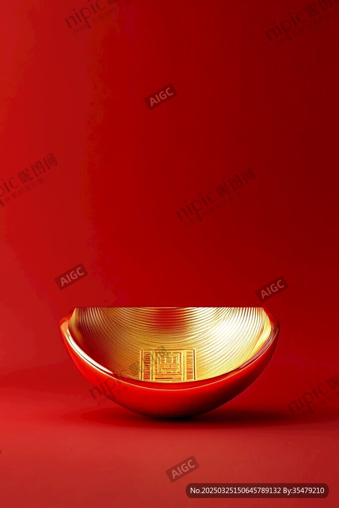 金元寶置于紅色背景前